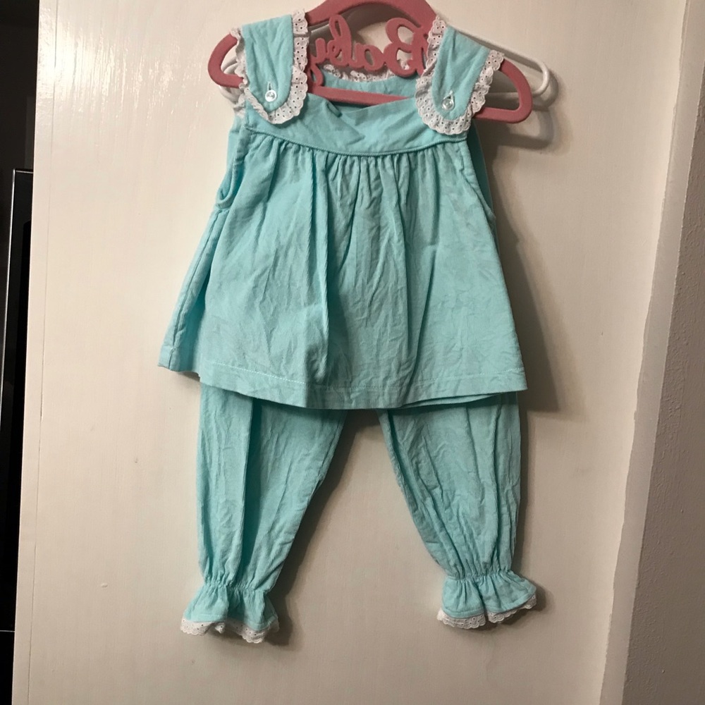 Anvy kids cord aqua and lace set 2t